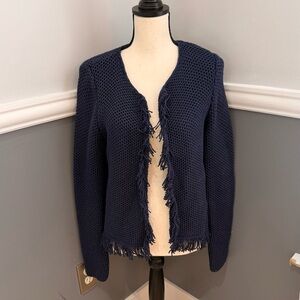 Lilly Pulitzer Luanna cardigan in True Navy, featuring a metallic gold Size M